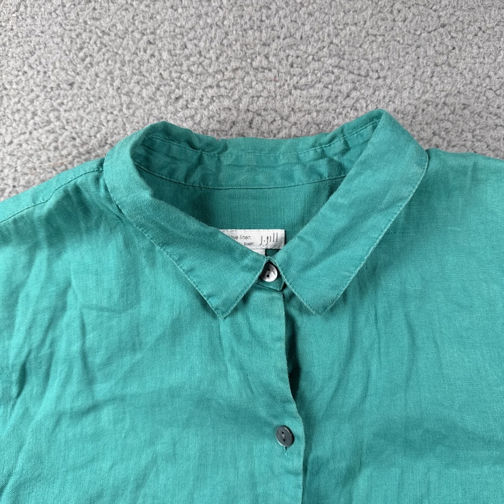 J Jill Love Linen Top Womens M Green Essential Shirt Button Up Coastal Resort - Picture 5 of 12